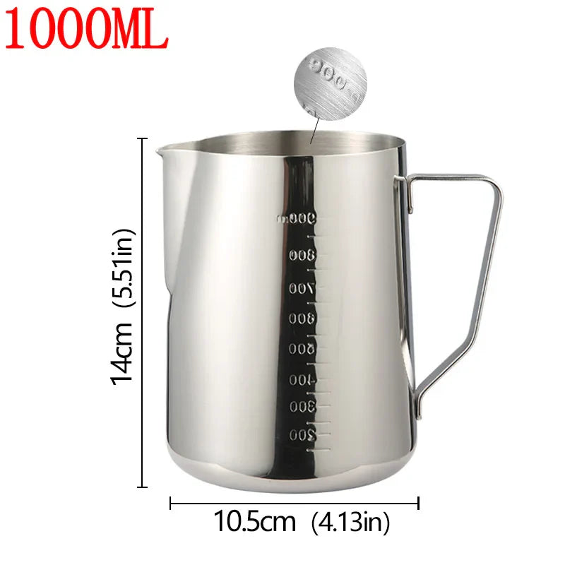 Stainless Steel Milk Frother Jug — Latte Pitcher with Measurement for Coffee & Espresso Barista Tools