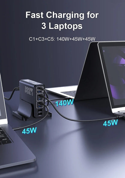 Ubigbuy 300W Multi-Port GaN Charger - USB-C 140W PD 3.1 & PPS 100W Charging Station for MacBook Pro M2, iPhone 15/14, Galaxy