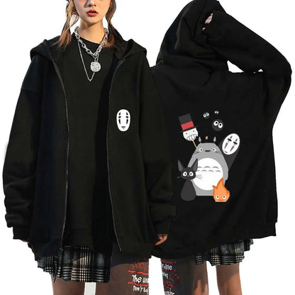 Ghibli No-Face Black Hoodie for Women – Anime Cotton Long Sleeve Streetwear Jacket, Autumn/Winter Cosplay