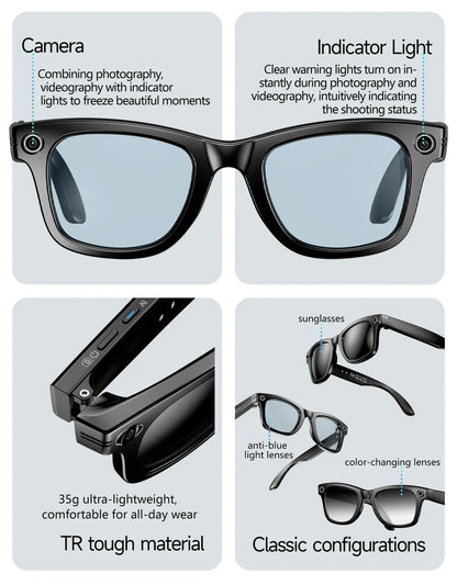 LIGE AI Smart Glasses — 8MP Camera, Video Recording, 100+ Languages Translation, Bluetooth Call & Music for Men & Women