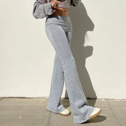 Women’s Casual Solid Flare Pants – Y2K Slim Low-Waist Bootcut Streetwear for Spring & Autumn 2024