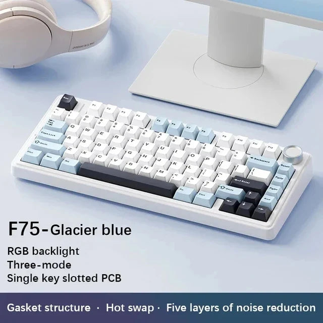 AULA F75 75% Mechanical Gaming Keyboard – 2.4G Wireless, Bluetooth, Wired, RGB, OEM Profile, Gasket Structure