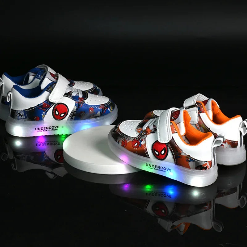 Disney LED Light Kids Shoes – Breathable Spiderman Sneakers for Boys & Girls, Cartoon Casual Sport Footwear