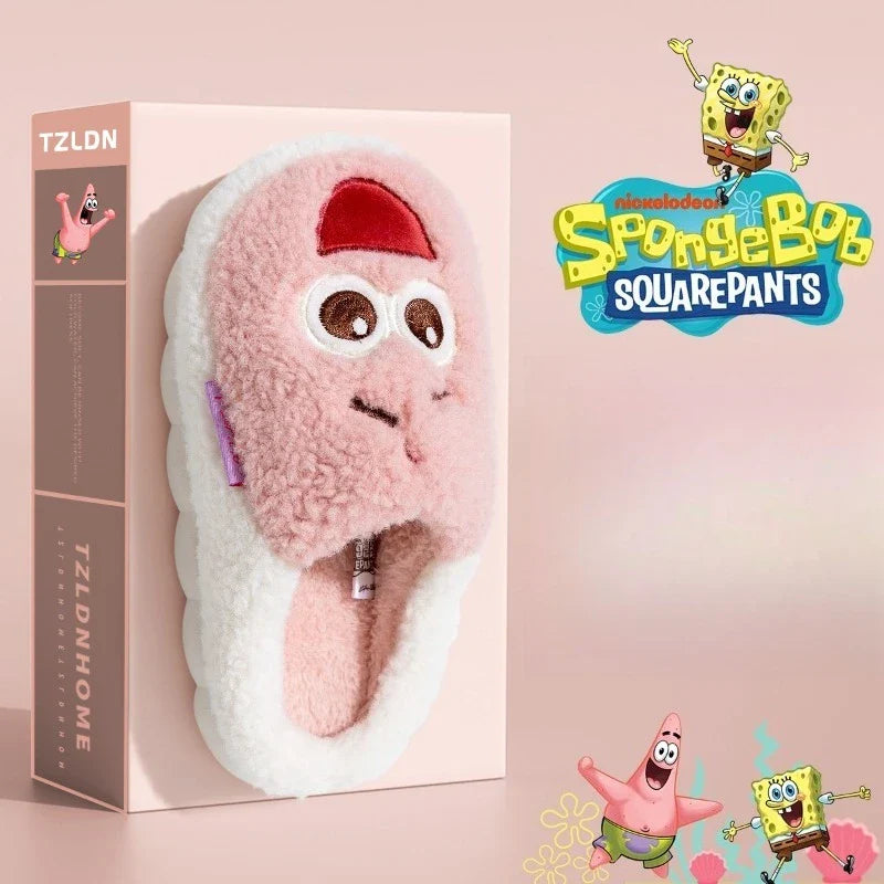 SpongeBob Suede House Slippers for Men & Women — Slip-On Fuzzy Indoor/Outdoor Shoes with Faux Fur Lining