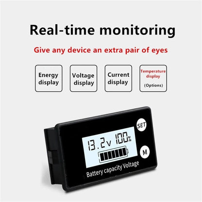 Battery Capacity Indicator Voltmeter – DC 8V-100V for Lead Acid, Lithium & LiFePO4 Cars & Motorcycles