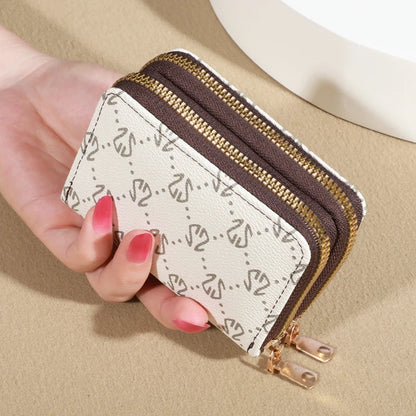 Chic Vintage Women's Zippered Card Holder Wallet - Secure Multi-Card Slots, Fashionable Faux Leather with Coin Purse