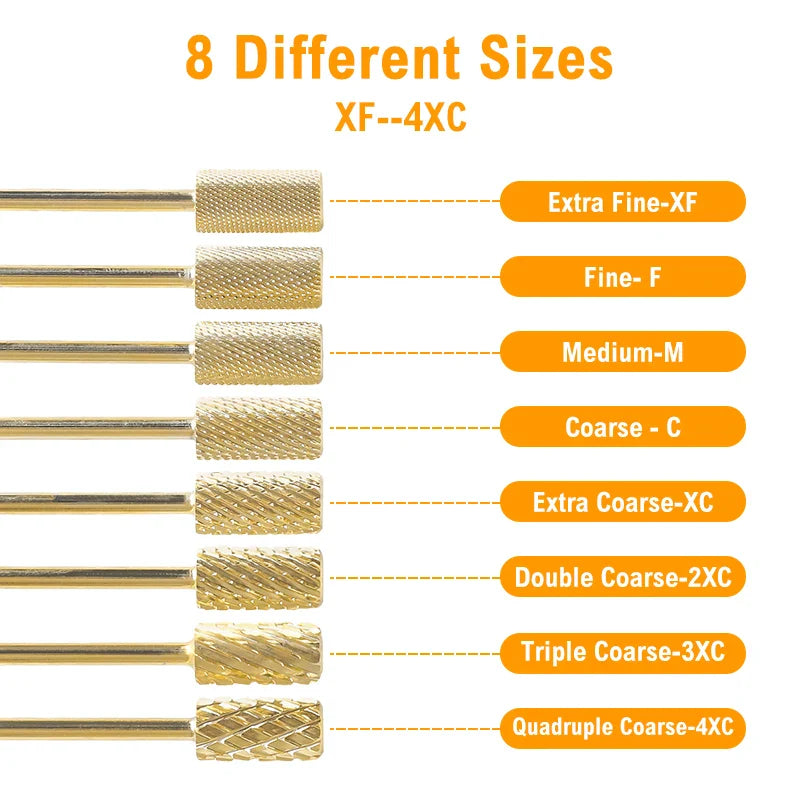 Gold Tungsten Carbide Nail Drill Bits – Large Barrel Milling Cutter, Pro Reversed Durable Grinding & Polishing Tools Accessories 4XC