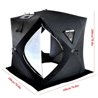Outdoor 3-4 Person 4-Season Sauna House – Thickened Winter Ice Fishing Tent with Large Window & Chimney Mouth, Quick Open & Portable