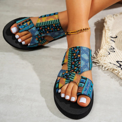 Women’s Summer Platform Sandals - Colorful Open Toe Slip-On Beach Slippers Lightweight Ethnic Style Shoes