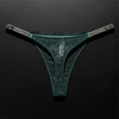 Women's Crystal Lace Thong - Sheer Transparent Breathable T-Back Lingerie Plus Size S-XL