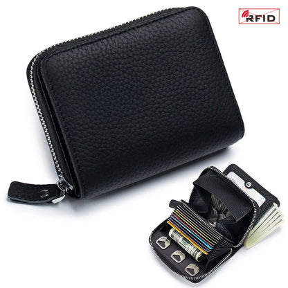 Genuine Leather RFID Short Wallet – Cowhide Card Holder Mini Coin Purse & Key Pouch for Men and Women