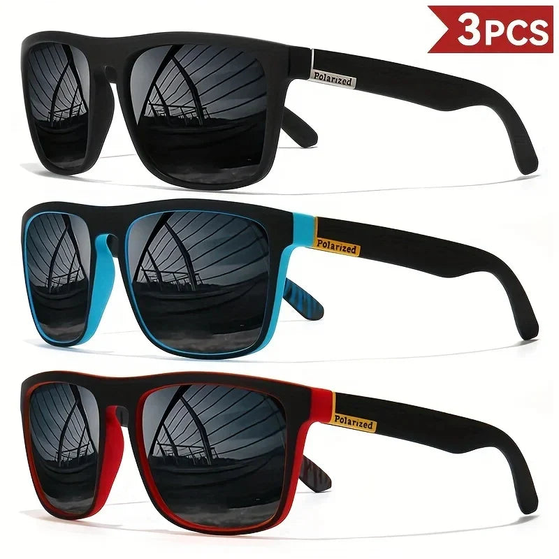 3PCS Polarized Square Sunglasses – Fashionable Outdoor Sports, Travel, Driving & Party Glasses for Men & Women