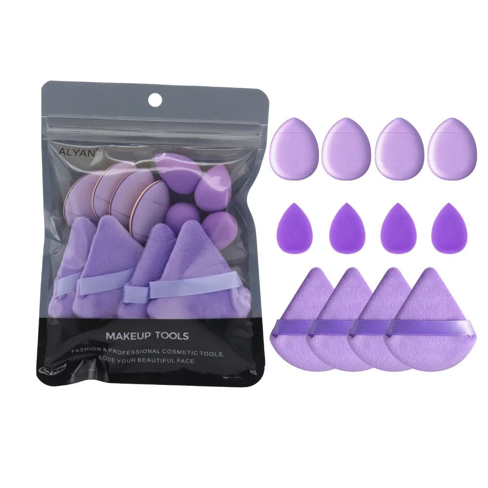 12PCS Mini Makeup Finger Puffs – Triangle & Water Drop Velvet Foundation Sponges Cosmetic Blender Set