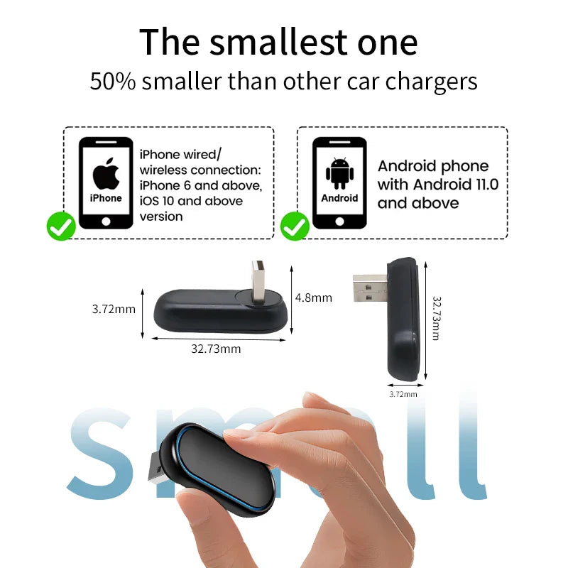 2025 360° Rotatable Wireless CarPlay & Android Auto Adapter — Mini Box, Plug & Play with Fast WiFi Connection