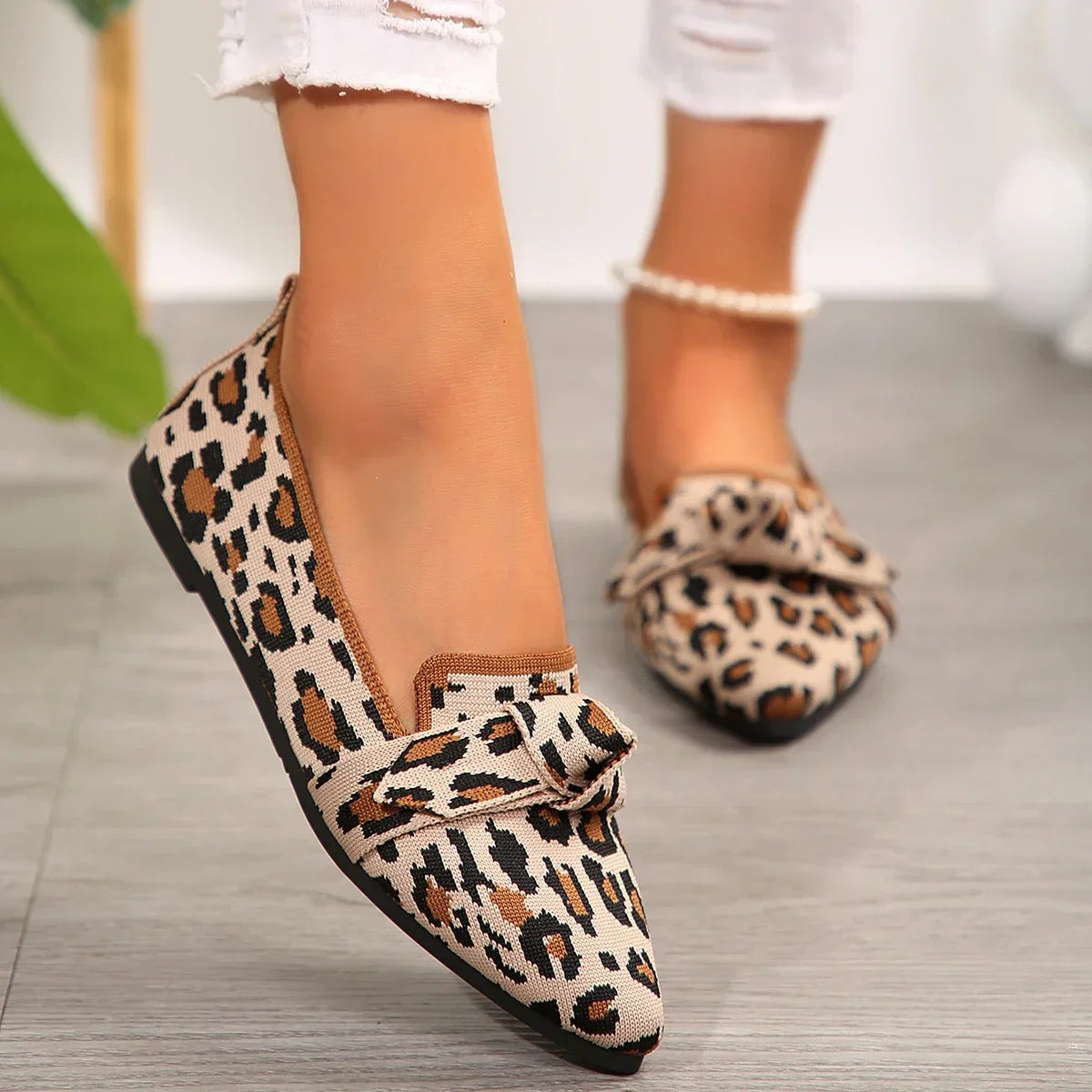 Women’s Bowtie Loafers – Luxury Knitted Slip-On Breathable Comfortable Pointed Toe Casual Flats