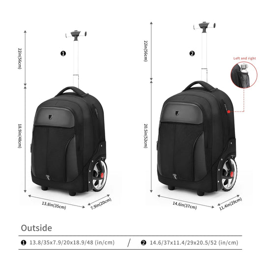 20-Inch Rolling Luggage Backpack – Large-Capacity Travel Suitcase with Wheels, Trolley Bag and Multifunctional Laptop Carry-On