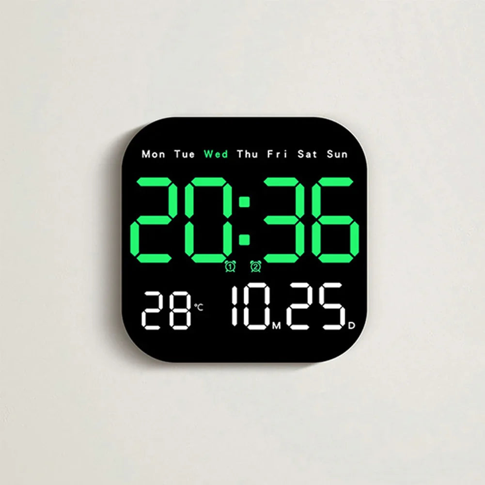 LED Wall Clock with Remote Control: Temperature Calendar Clock for Living Room Bedroom - Plastic Multifunctional Design