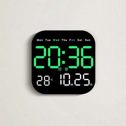 LED Wall Clock with Remote Control: Temperature Calendar Clock for Living Room Bedroom - Plastic Multifunctional Design