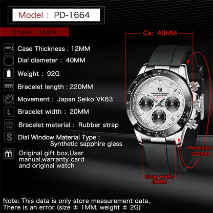 40mm PAGANI DESIGN V2 Men’s Quartz Watch – Sapphire Retro Chronograph Stainless Steel Waterproof