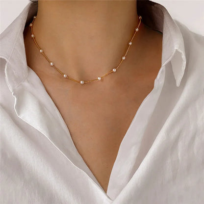 Imitation Pearl Heart Choker Necklace for Women – Trendy Party Clavicle Jewelry Gift