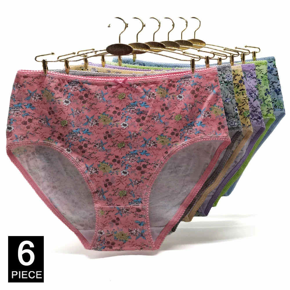 Women’s Cotton Briefs Set - Sexy Print Mid-Rise Plus Size Panties 2XL-4XL Soft Breathable Underwear 6Pcs