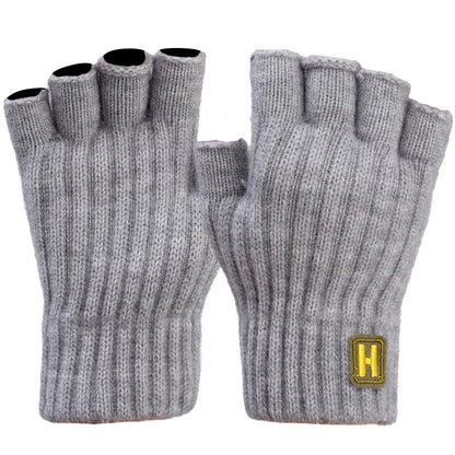 Knitted Thermal Fingerless Gloves for Men & Women – Thick Warm Wool Half Finger Touchscreen Winter Driving Mittens