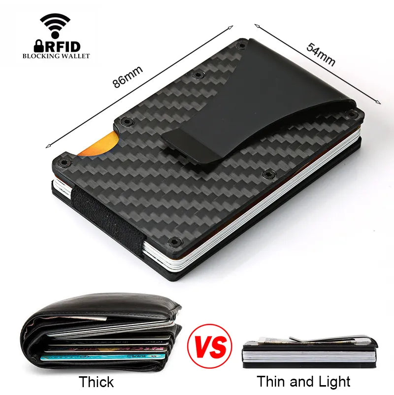 DIENQI Carbon Fiber Card Holder - Mini Aluminum Metal RFID Magic Men's Wallet