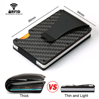 DIENQI Carbon Fiber Card Holder - Mini Aluminum Metal RFID Magic Men's Wallet