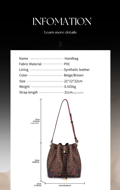 Luxury Women’s Bucket Handbag — Classic Designer Shoulder Bag with Fashion Print, Stylish Wallet for Women