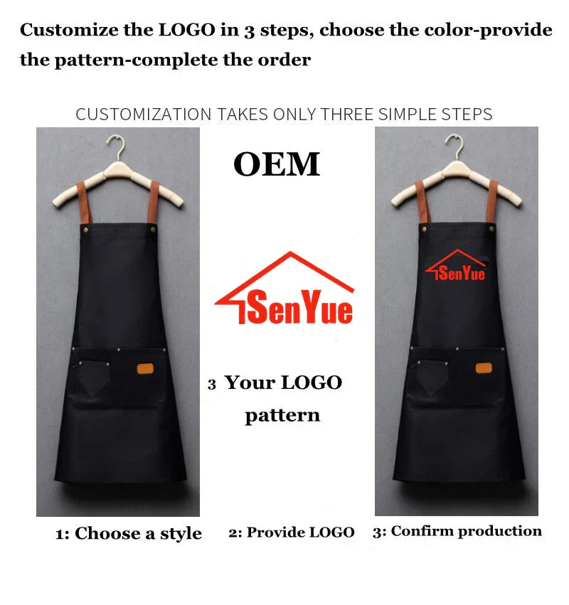 Customized Embroidery Kitchen Apron – Waterproof Bib with Logo, Signature, Pockets, and Waist Bag for Home Chefs & Bakers