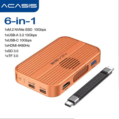 Acasis Magnetic M.2 NVMe SSD Enclosure - 10Gbps USB-C Docking Station with HDMI 4K60Hz, SD/TF & PD 100W Support