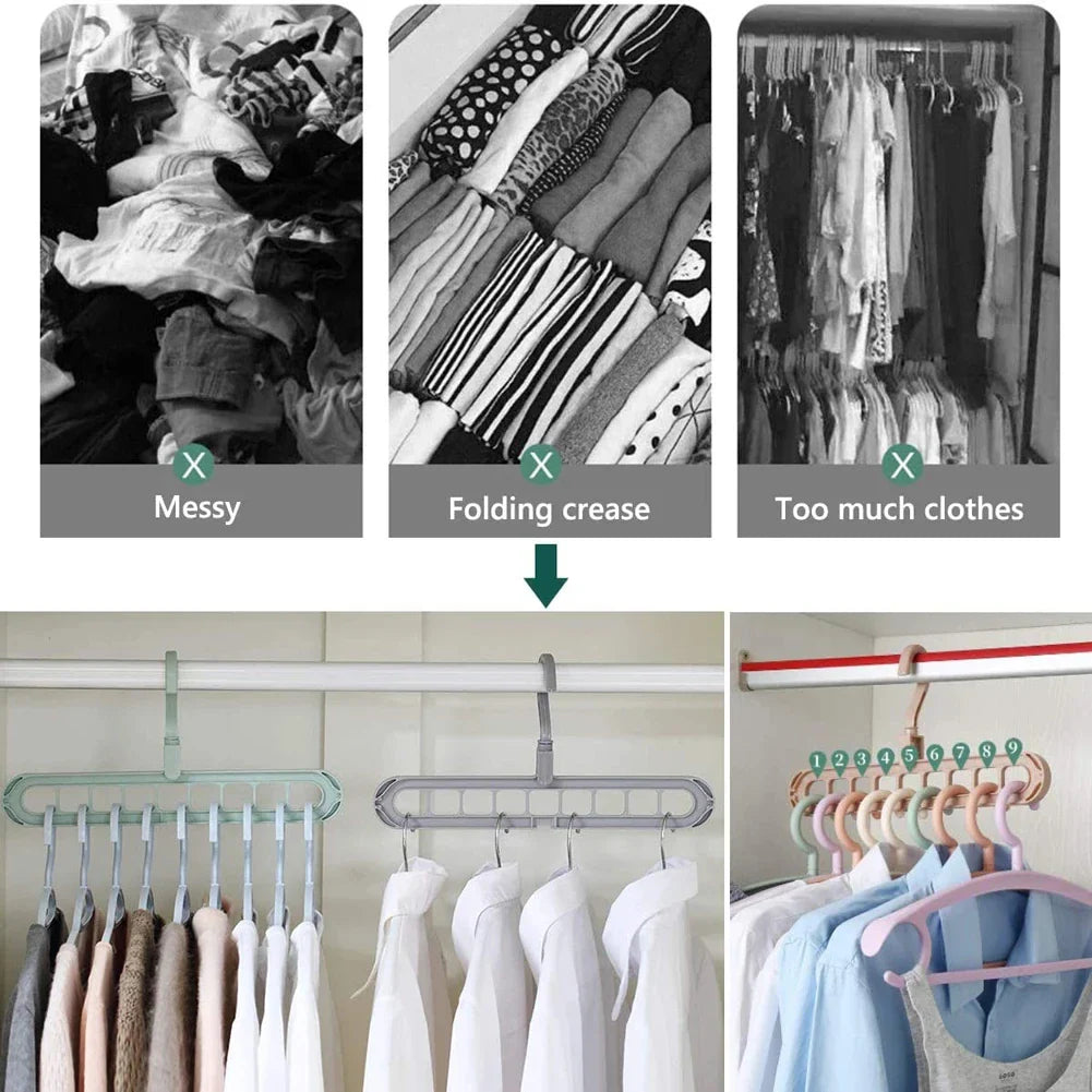 9-Hole Multi-Function Clothes Hanger Organizer – Space-Saving Folding Magic Rack for Scarves & Clothes