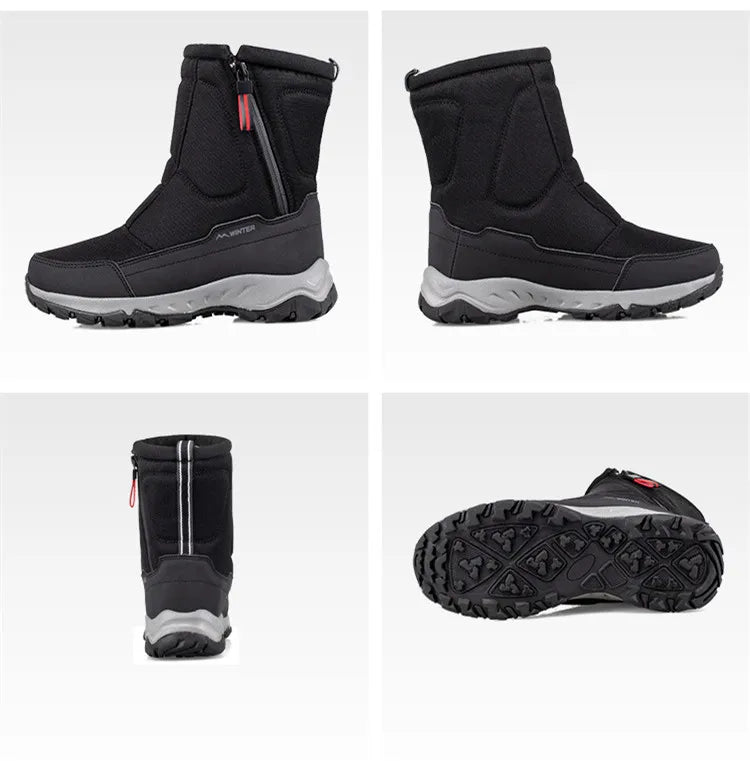 Large Winter Men’s Boots – Warm Plush Ankle High-Top Snow Boots, Sweat-Wicking Outdoor Sneakers