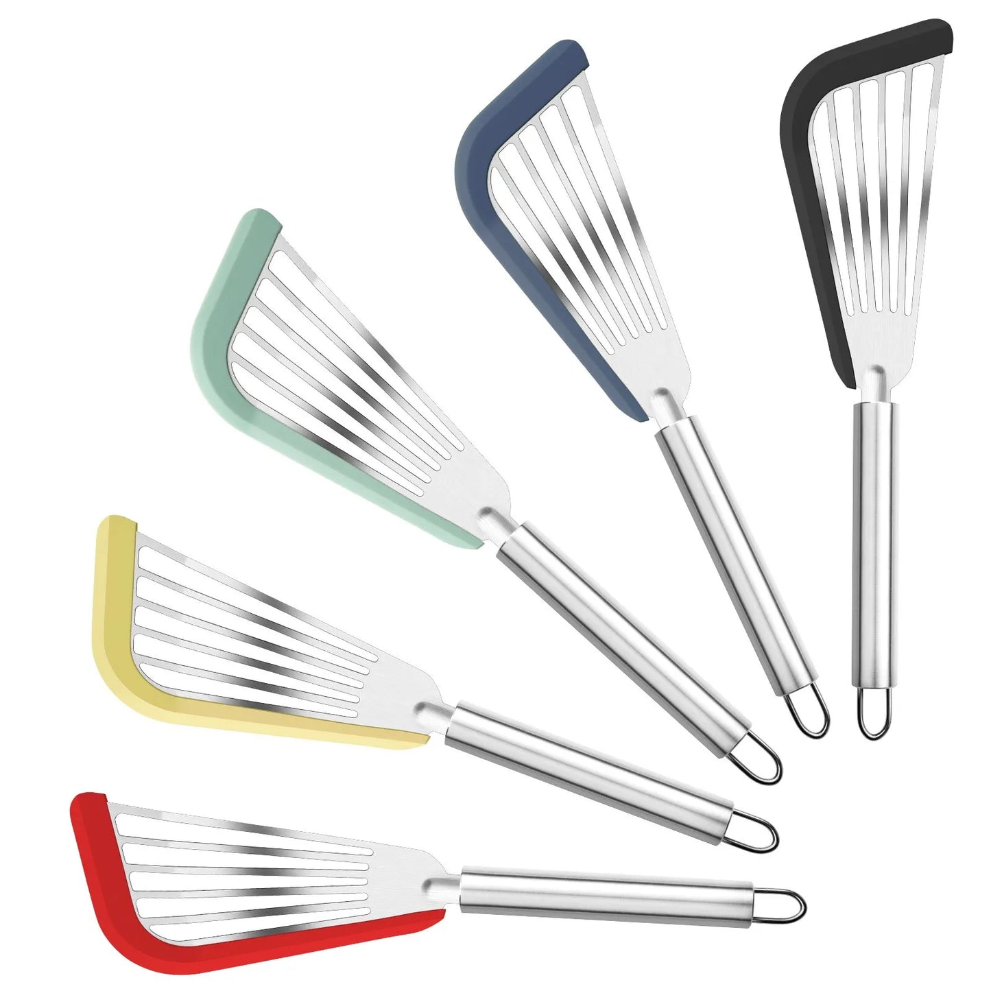 Silicone-Edged Fish Spatula - Stainless Steel, Heat-Resistant, Slotted Turner for Cooking
