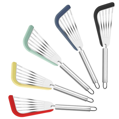 Silicone-Edged Fish Spatula - Stainless Steel, Heat-Resistant, Slotted Turner for Cooking