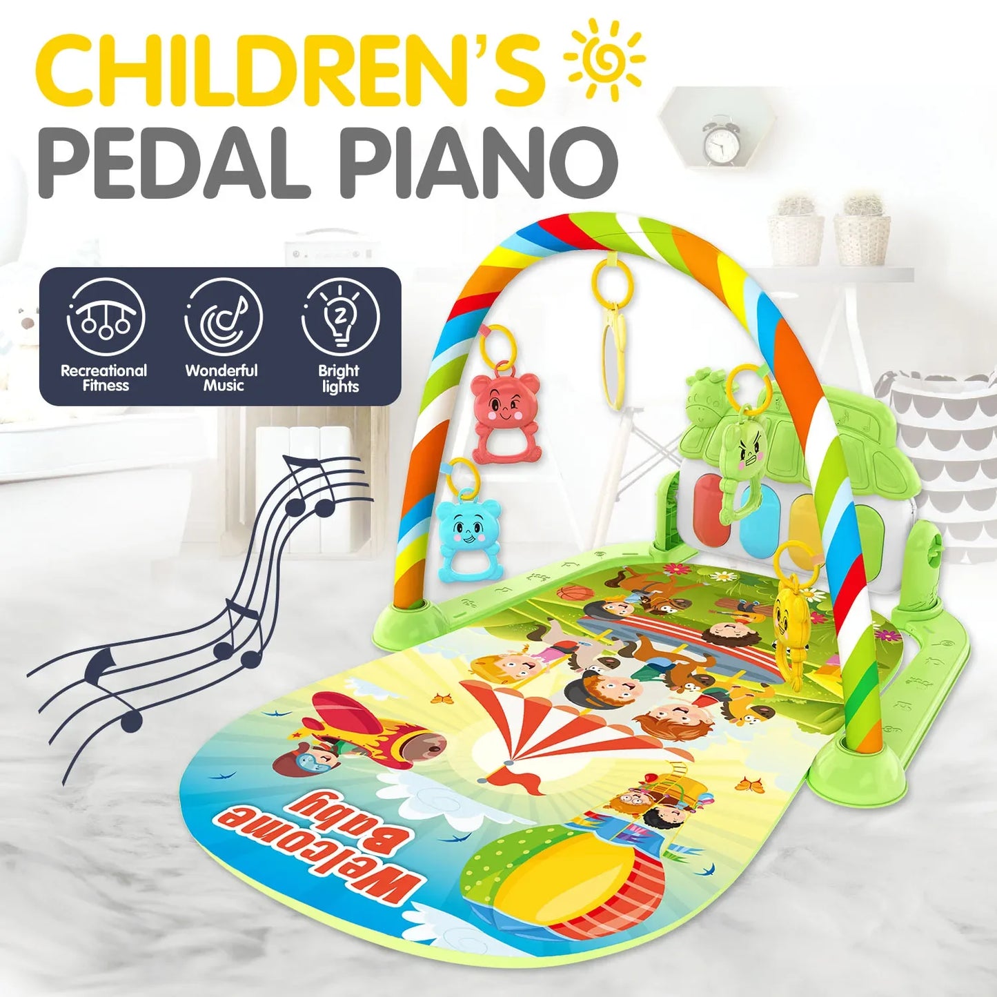 Children’s Pedal Piano — Early Education Music Toy with Light-Up Crawling Mat for Baby Music & Fitness