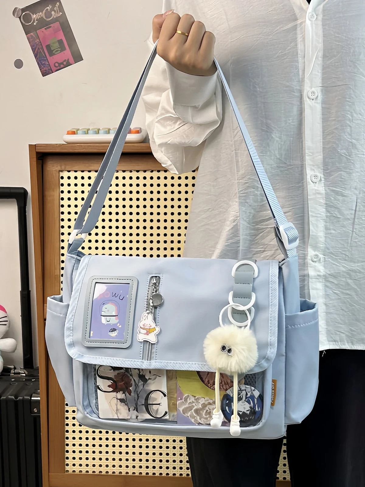 Y2K Japanese Harajuku School Bag — 2024 Transparent Itabag Crossbody for Teenage Girls with DIY Badge Display Plate