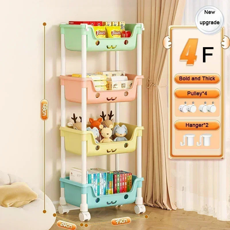 4 Layer Toy Storage Trolley & Bookshelf - Kids Organizer, Snack Rack, Bathroom & Kitchen Storage