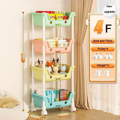 4 Layer Toy Storage Trolley & Bookshelf - Kids Organizer, Snack Rack, Bathroom & Kitchen Storage