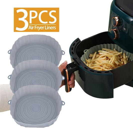 Reusable Air Fryer Silicone Pot & Baking Tray Set – 1/2/3PCS Silicone Basket for Pizza, Fried Chicken & Grill