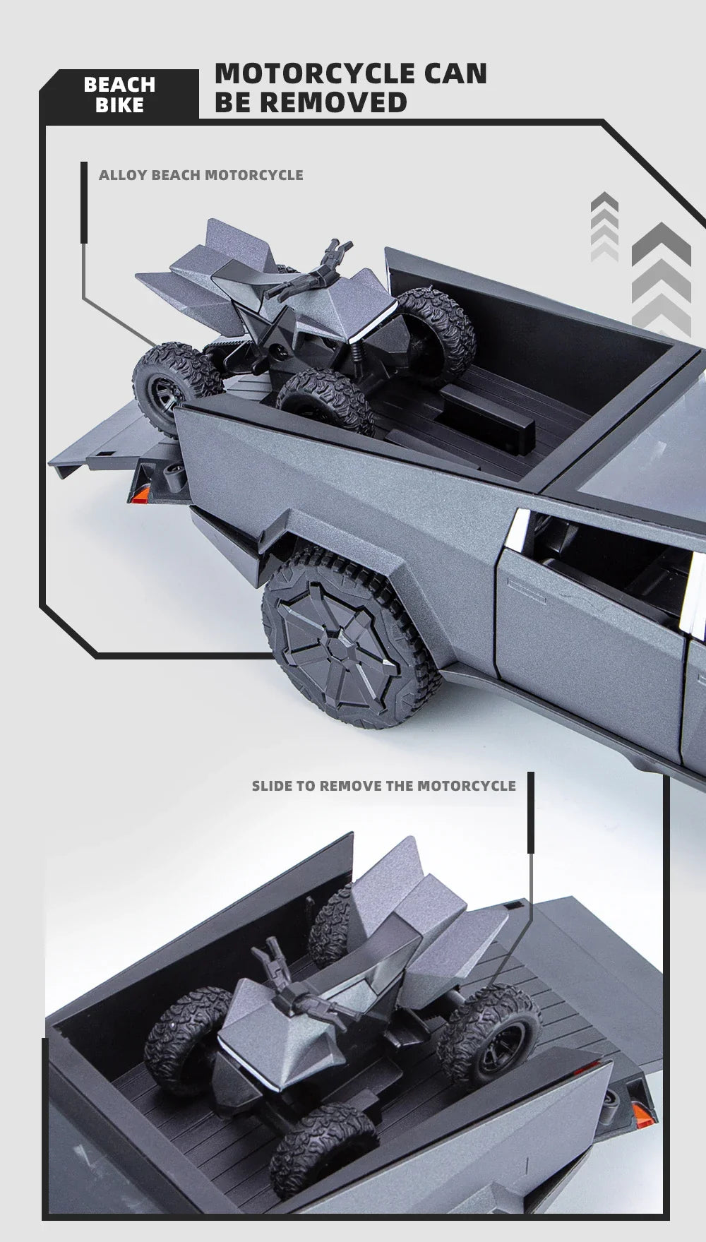 1:24 Cybertruck Model Silver Diecast Pickup Toy Car with Sound & Light for Kids 3+