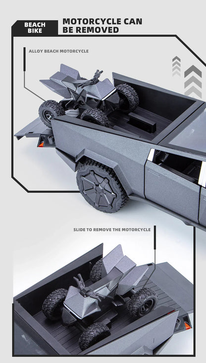 1:24 Cybertruck Model Silver Diecast Pickup Toy Car with Sound & Light for Kids 3+