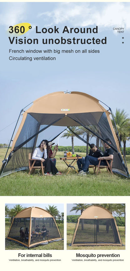Outdoor Camping Mesh Tent – Rainproof, Sunscreen, Mosquito-Proof, Picnic & Beach Sunshade for 10 People