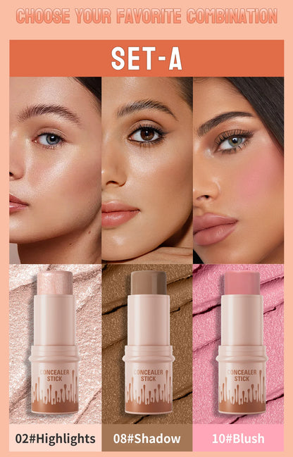 Contour Stick Set – Natural Matte Finish Highlighters & Shadow, Waterproof V-Face Shaping Contour Wand for Face Makeup