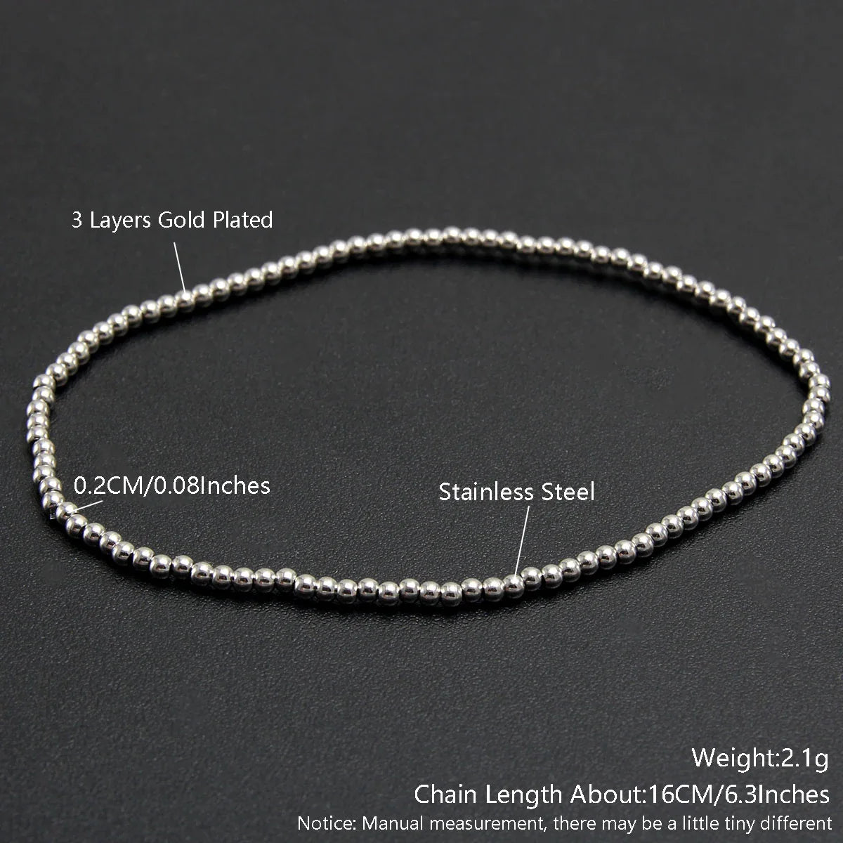 MHS.SUN Trendy Stainless Steel Stretch Bracelet — Gold & Silver Beaded 2mm/5mm/8mm for Men & Women