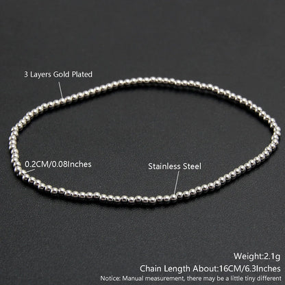 MHS.SUN Trendy Stainless Steel Stretch Bracelet — Gold & Silver Beaded 2mm/5mm/8mm for Men & Women