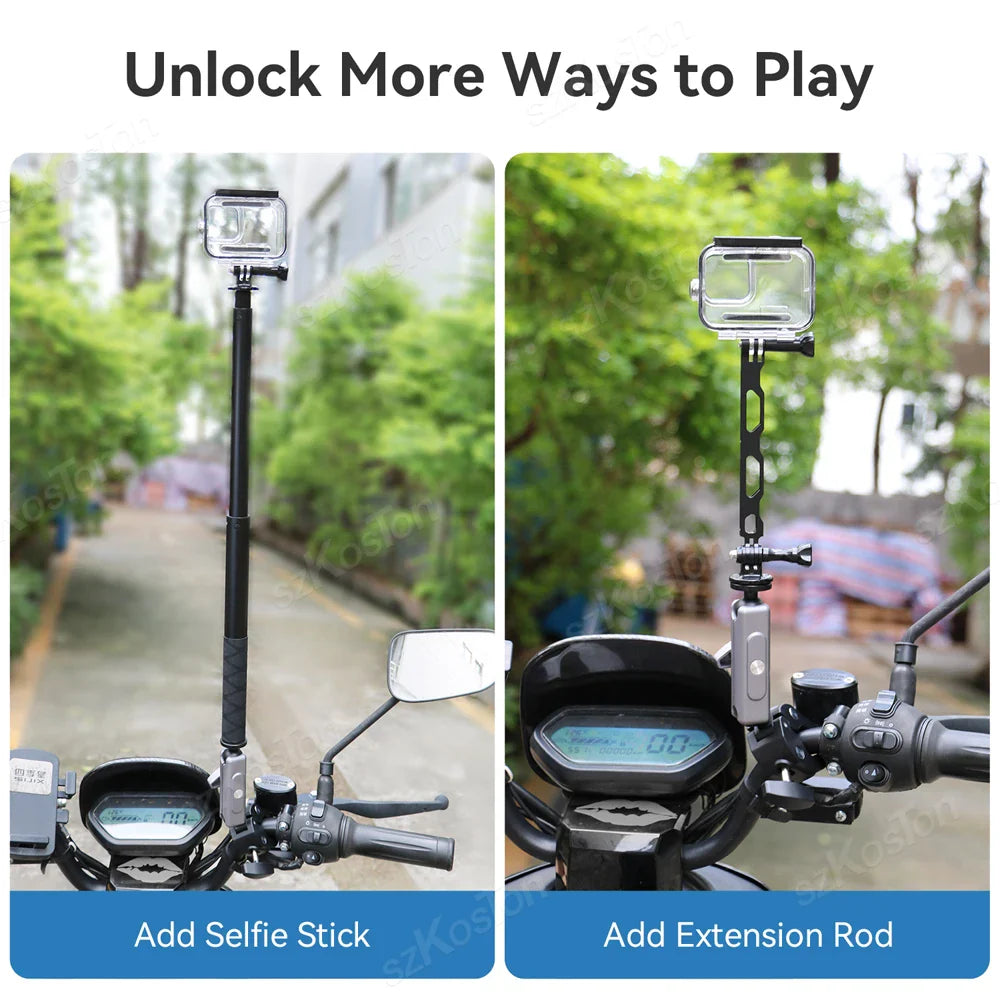 Selfie Stick Monopod Handlebar Mount – Compatible with Insta360 X4/X3/X2, GoPro 8-13 & DJI for Bicycle & Motorcycle