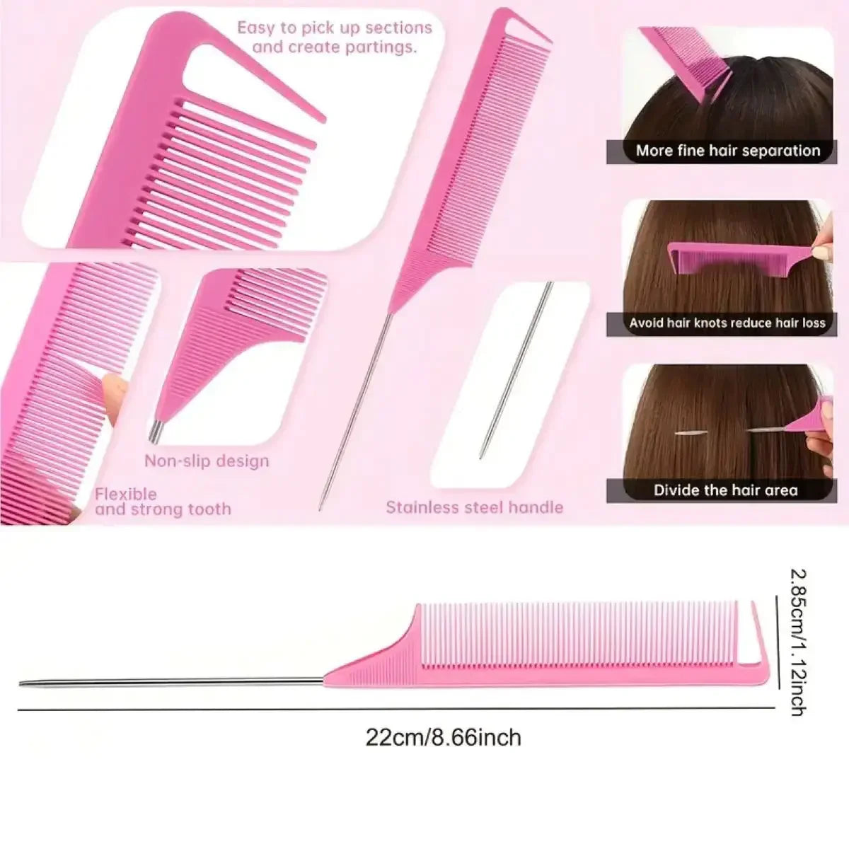 3PCS Hair Styling Comb Set – Teasing Brush, Rat Tail Comb, Edge Brush & Braid Tool for Hair Styling