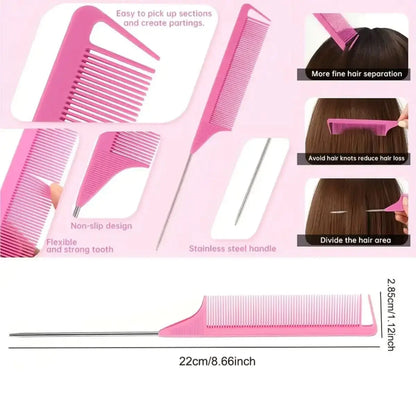 3PCS Hair Styling Comb Set – Teasing Brush, Rat Tail Comb, Edge Brush & Braid Tool for Hair Styling