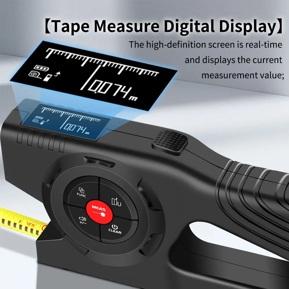 3-in-1 120M Laser Rangefinder Tape Measure – LCD Backlight Digital Distance Meter Ruler for Construction & Building Measurement